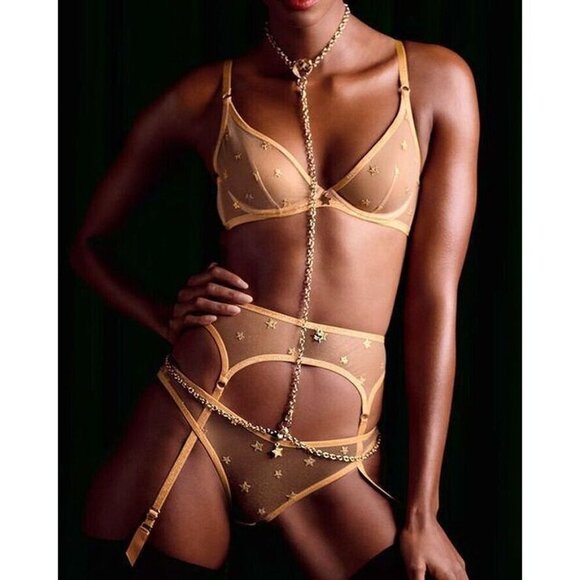 Agent Provocateur Zadi Gold Star Set 36C/4 NWT - Picture 6 of 12